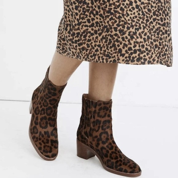 Madewell The Autumn High Leopard Calf Hair Chelsea Boots Women's Sz 9.5 Office - Picture 1 of 11